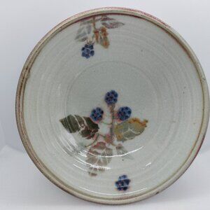 Vintage Rustic Handcrafted 10" Pottery Bowl Berry Design